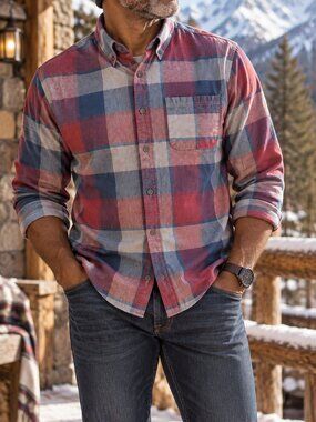 Stoic Men's Large Multicolor Plaid Cotton Button Down Shirt Outdoor Casual